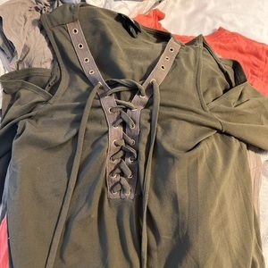 Army Green Long Sleeve Blouse